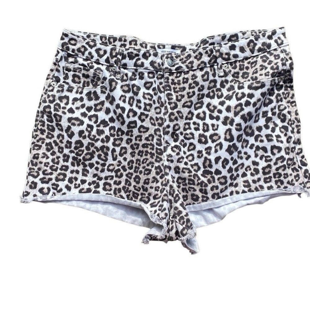 Good American Snow Leopard Print Shorts Cut Off High Rise Size 18 Tummy Control